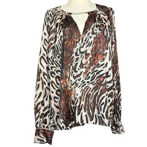 Jonathan SIMKHAI Delilah Leopard Print Keyhole Blouse Size M
